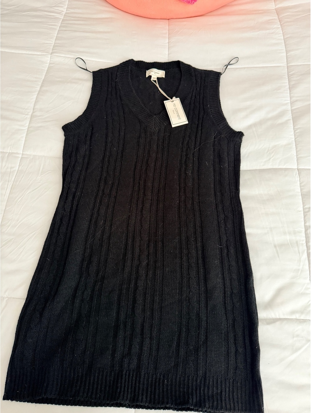 No Comment Black Sleeveless Cable Knit Sweater Dress Size L